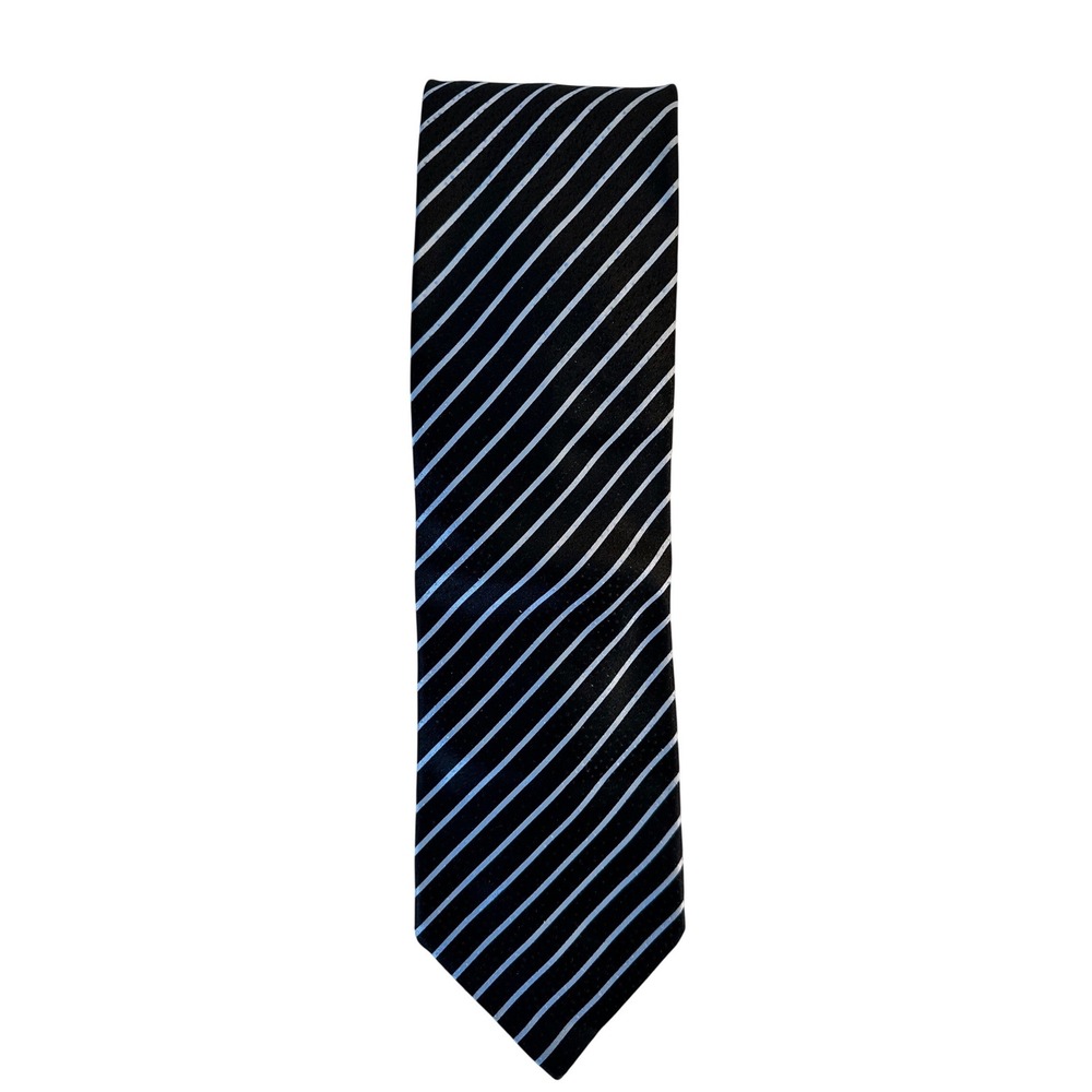 Italo Ferretti Silk Necktie Black Light Blue Stripe Micro Dot Made in Italy